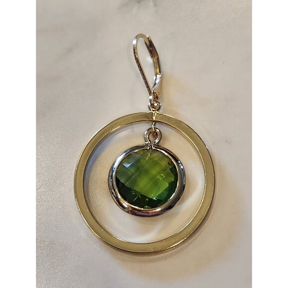 Dana Buchman Gold-Tone Double Circle Drop Earrings With Green Gemstone Accent - Picture 4 of 5